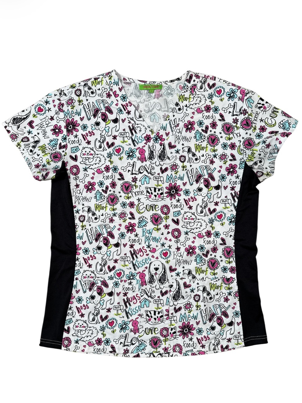 Green town Doodle Pets Dog Cat Scrub Top Size Small